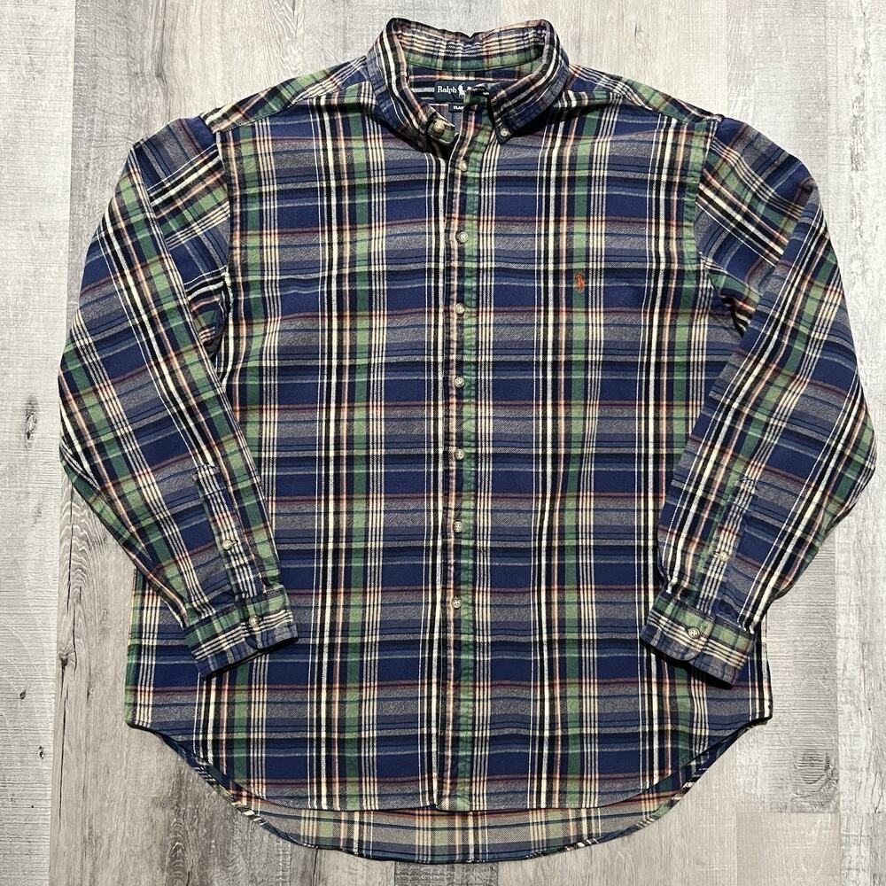 VTG Polo Ralph Lauren Heavy Woven Cotton Blue Plaid 3XLT Button Shirt Classic